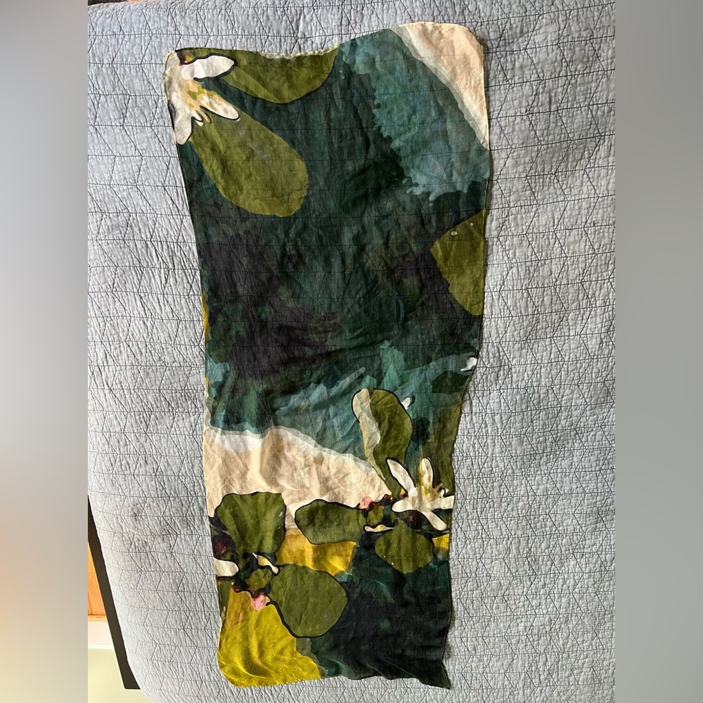 Floral Green and White Abstract Floral Scarf